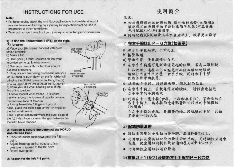 Anti-Nausea Bands instructions